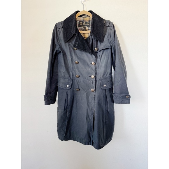 Barbour Womens Black Wax Cotton Double Breasted Plaid Jacket 8 - Picture 1 of 7